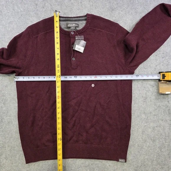 Eddie Bauer Sweater Mens Large Red 100% Cotton Henley Knit Crew Neck Pullover - Picture 8 of 13